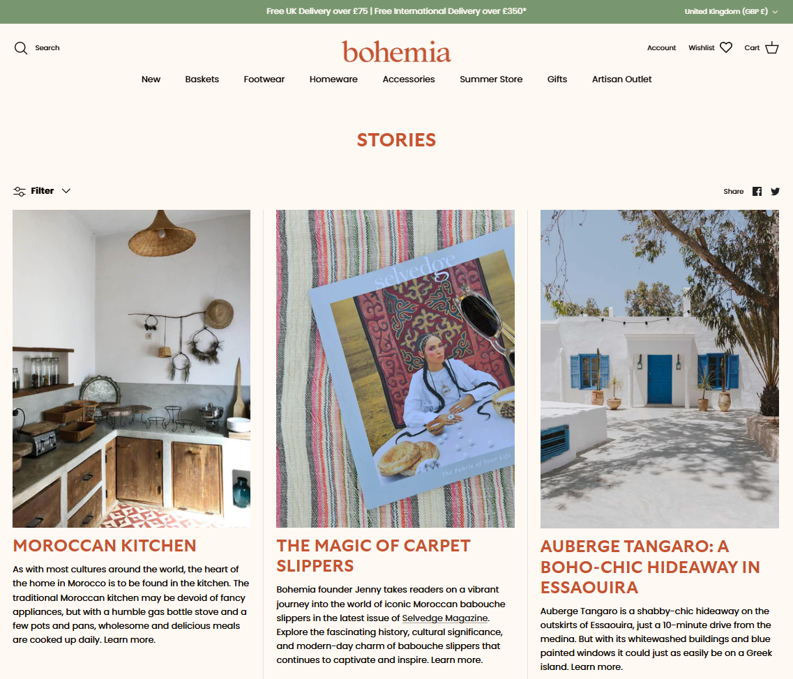 Bohemia blog and stories page