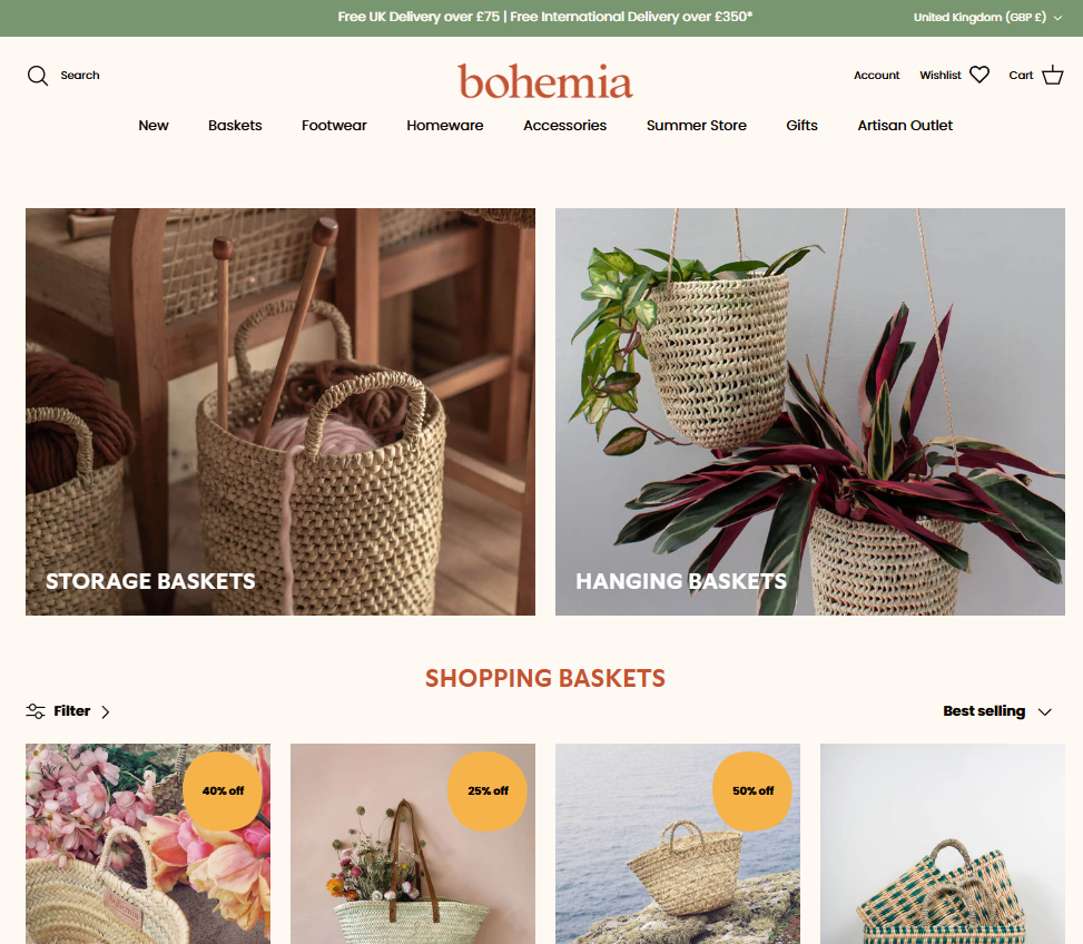 Baskets category navigation